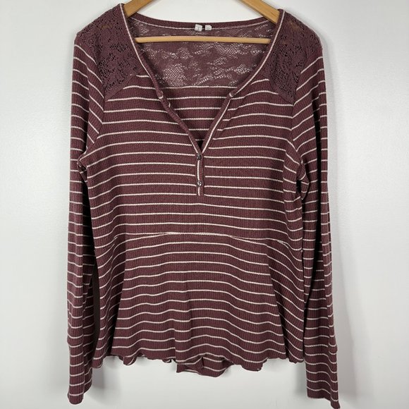 Good + Pure  Anthropologie  Long Sleeve Pajama Lounge Set  Stripe Purple  Medium - Picture 2 of 7